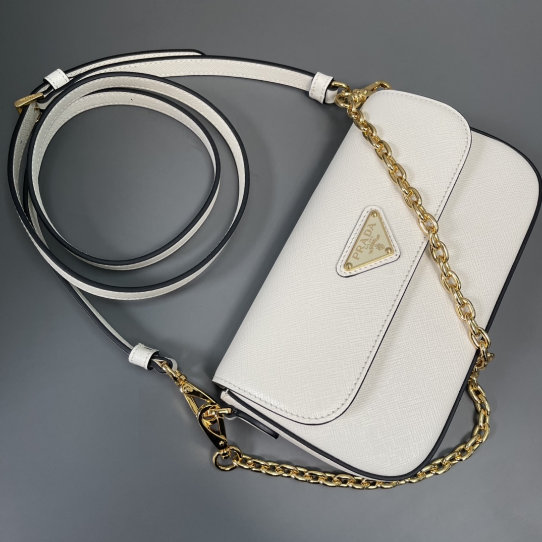 Prada Mini Saffiano Leather Shoulder Bag Handbag White 1BD356